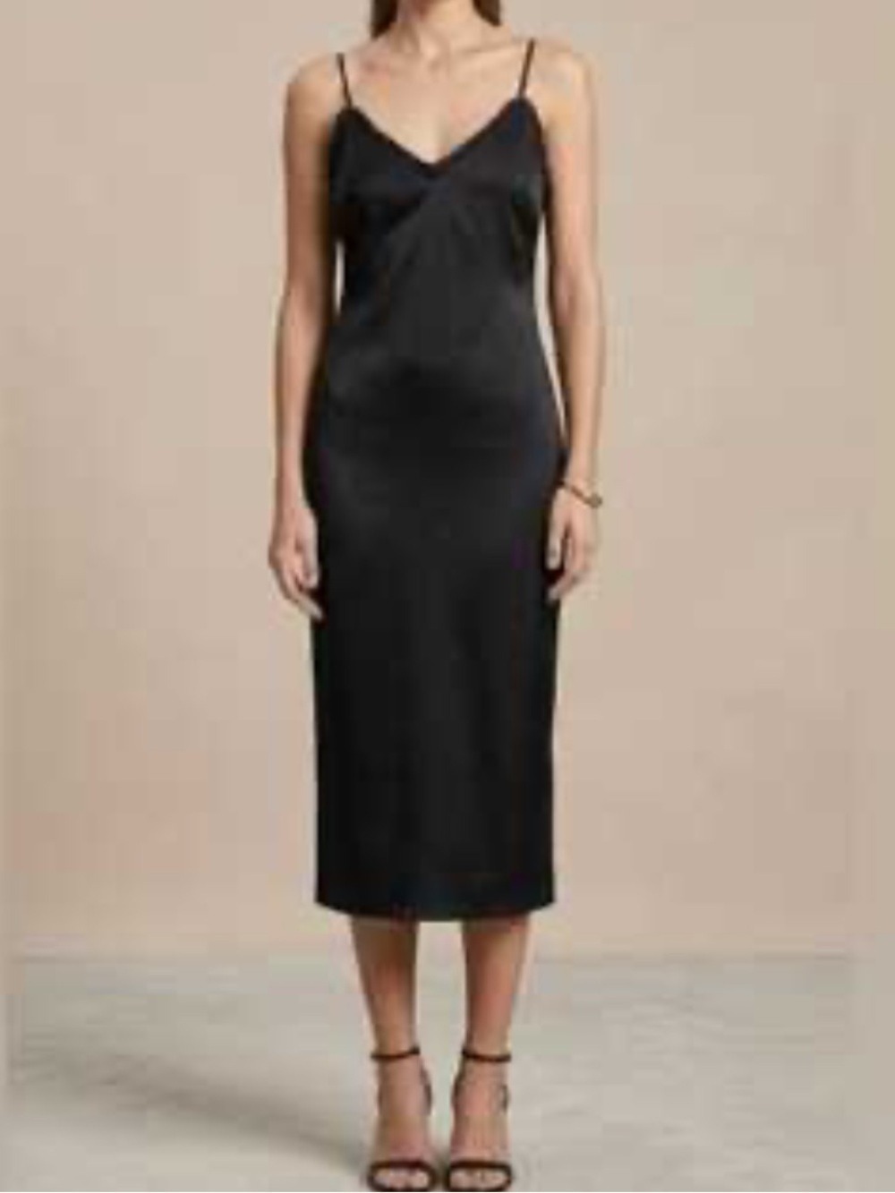 MAISON CINQCENT satin midi slip dress scalloped edge neck adjustable straps Lge